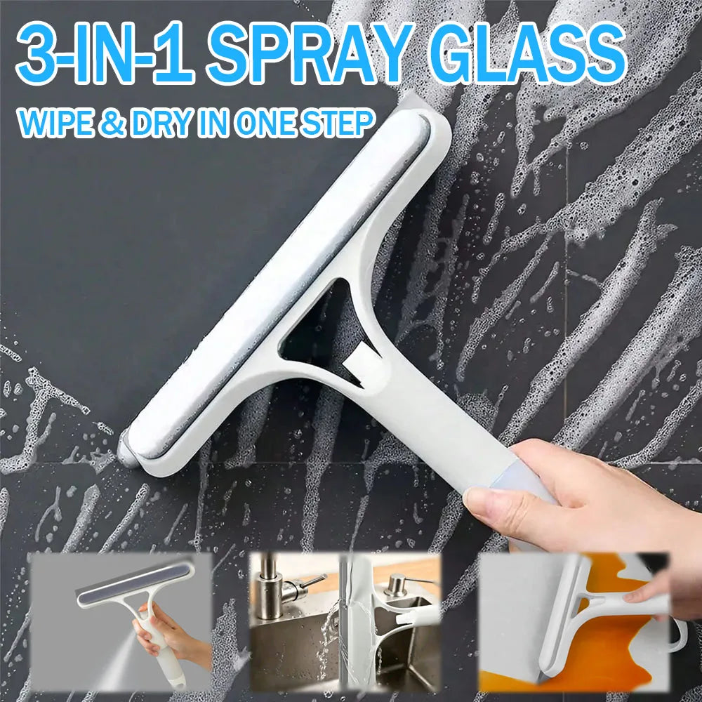 3-in-1 multifunctional glass wiper with spray bottle to clean the floor and scrub household car cleaning tools.