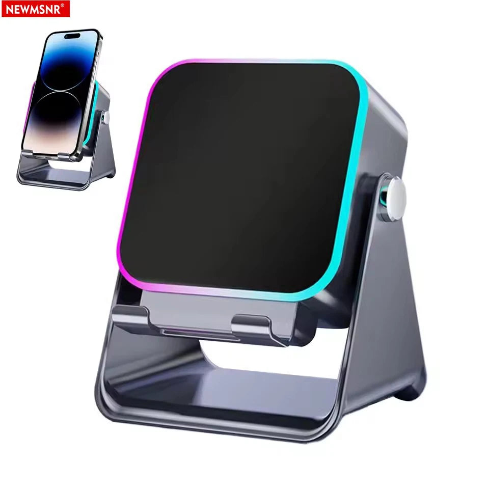 Magnetic Induction Speaker Phone Stand Wireless Bluetooth Phone Holder Amplifier Portable Desk Speaker RGB Light 5000mAh Battery