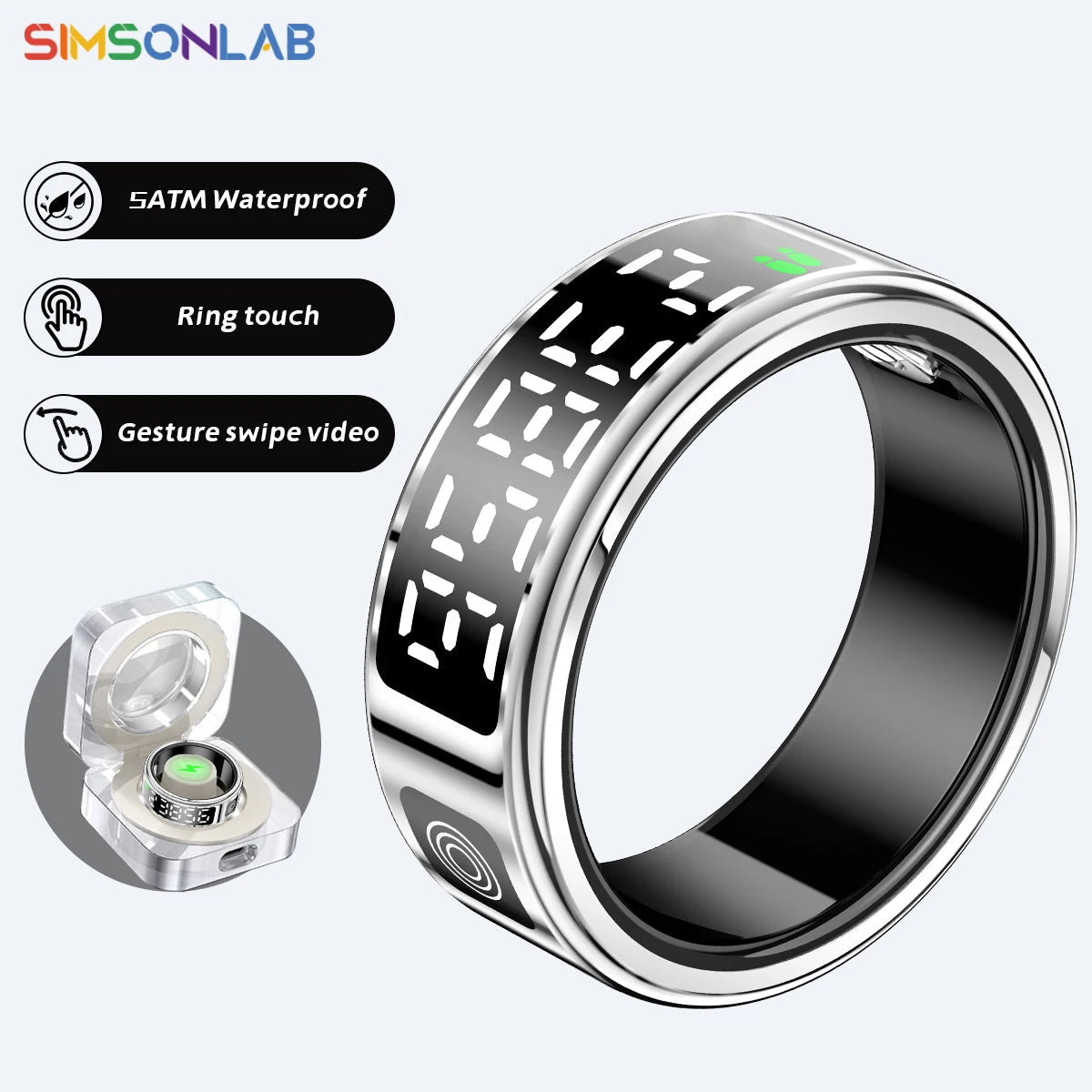 Smart Ring SR08 with LED Display & Charging Case – Sleep & Fitness Tracker