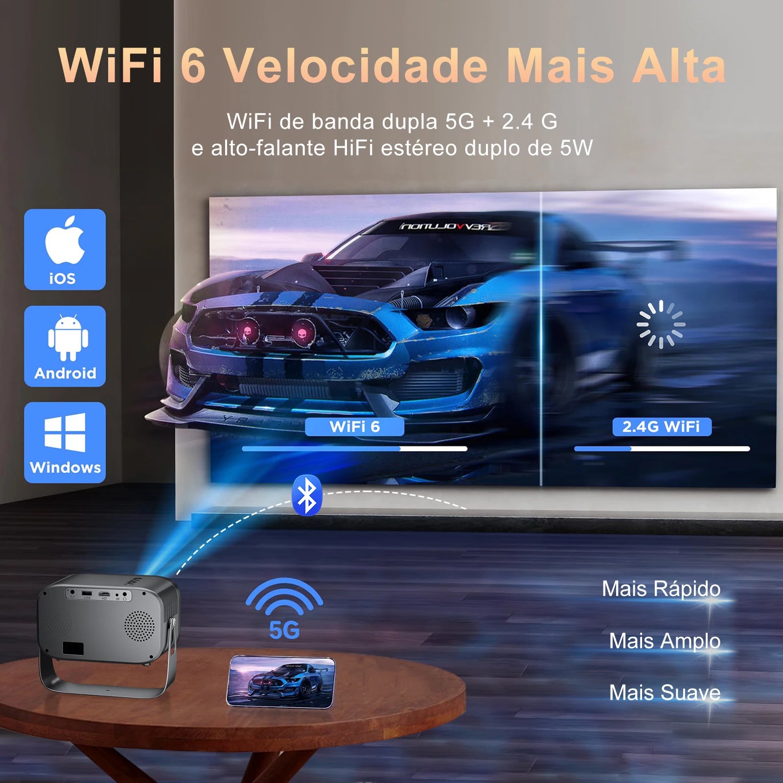 Mini 4K Smart Projector — Portable Home Cinema with WiFi & HDMI
