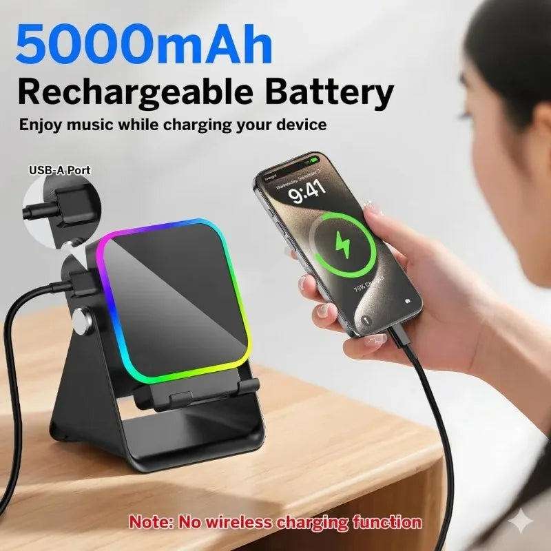Magnetic Induction Speaker Phone Stand Wireless Bluetooth Phone Holder Amplifier Portable Desk Speaker RGB Light 5000mAh Battery