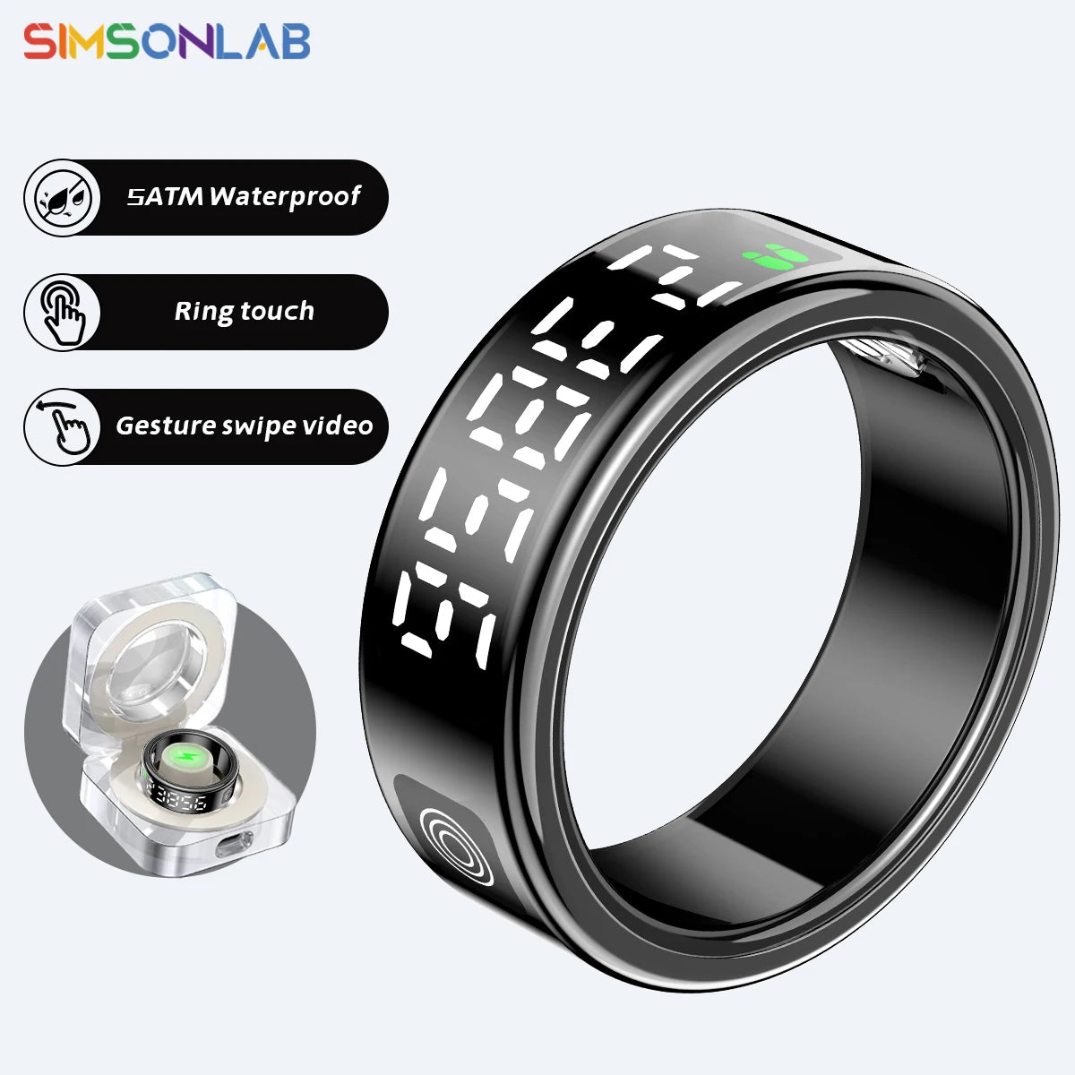 Smart Ring SR08 with LED Display & Charging Case – Sleep & Fitness Tracker