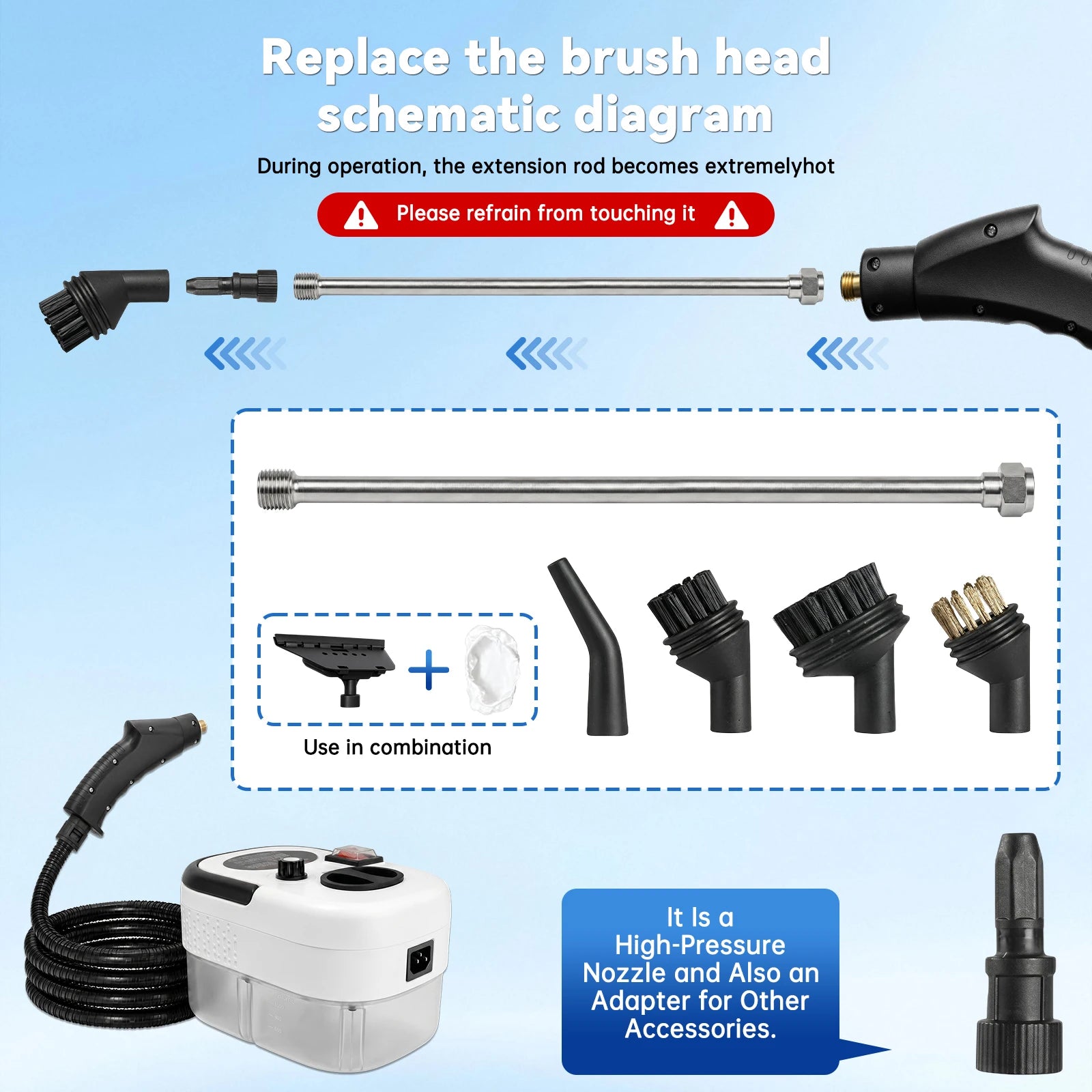 2500W High Temperature Steam Cleaner 110V Portable Handheld Steam Cleaning Machine With Multiple Accessories US Plug