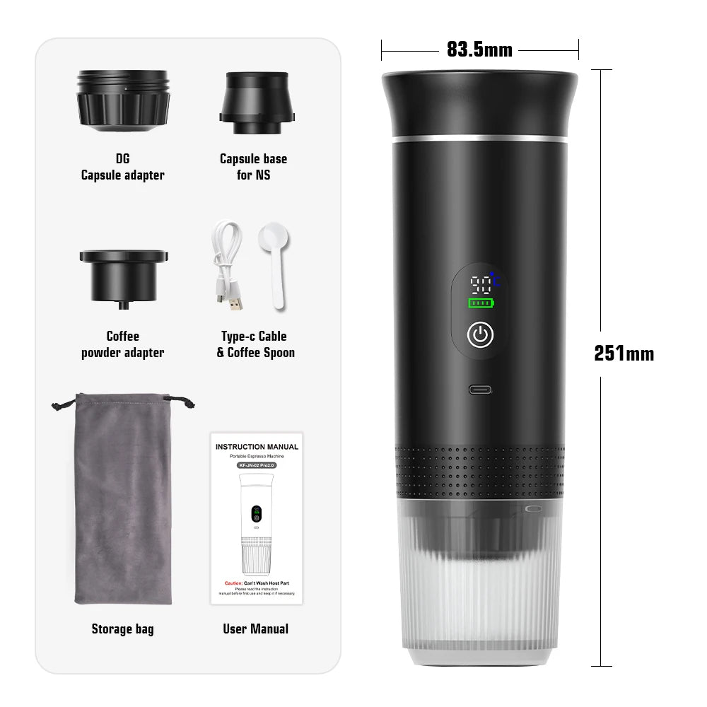 3-in-1 Portable Electric Espresso Maker – Capsules & Ground Coffee, 20 Bar