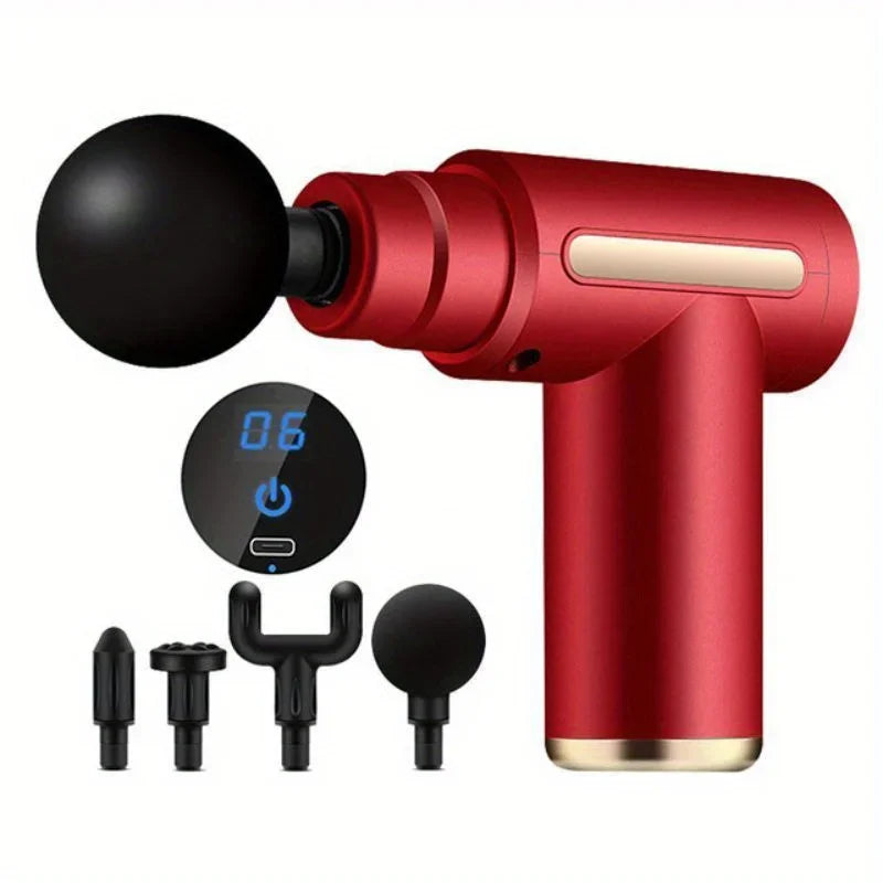 Percussion Massage Gun with LED Touch Screen – 4 Interchangeable Heads