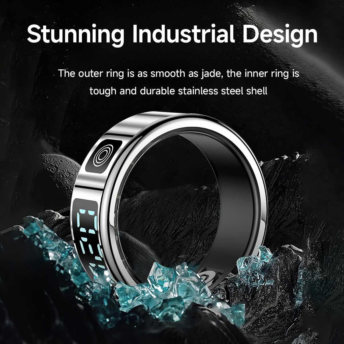 Smart Ring SR08 with LED Display & Charging Case – Sleep & Fitness Tracker