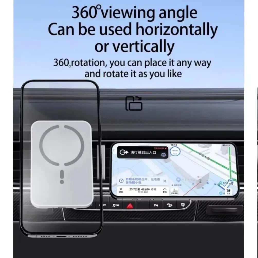 Magnetic Wireless Car Phone Mount – MagSafe Compatible, Air Vent, Fast Charging