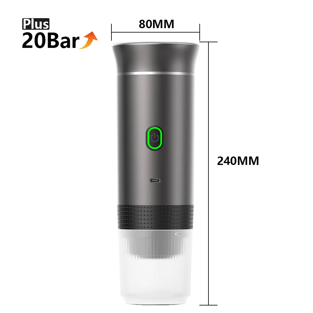 3-in-1 Portable Electric Espresso Maker – Capsules & Ground Coffee, 20 Bar