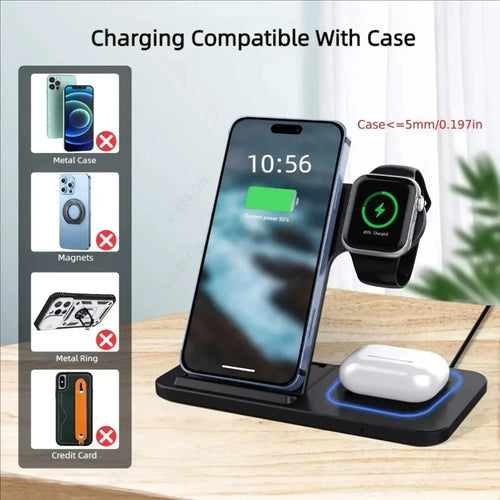 3-in-1 Foldable Wireless Charging Station for iPhone, Samsung Galaxy & AirPods – 15W Fast Charging Stand