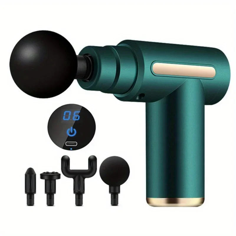 Percussion Massage Gun with LED Touch Screen – 4 Interchangeable Heads