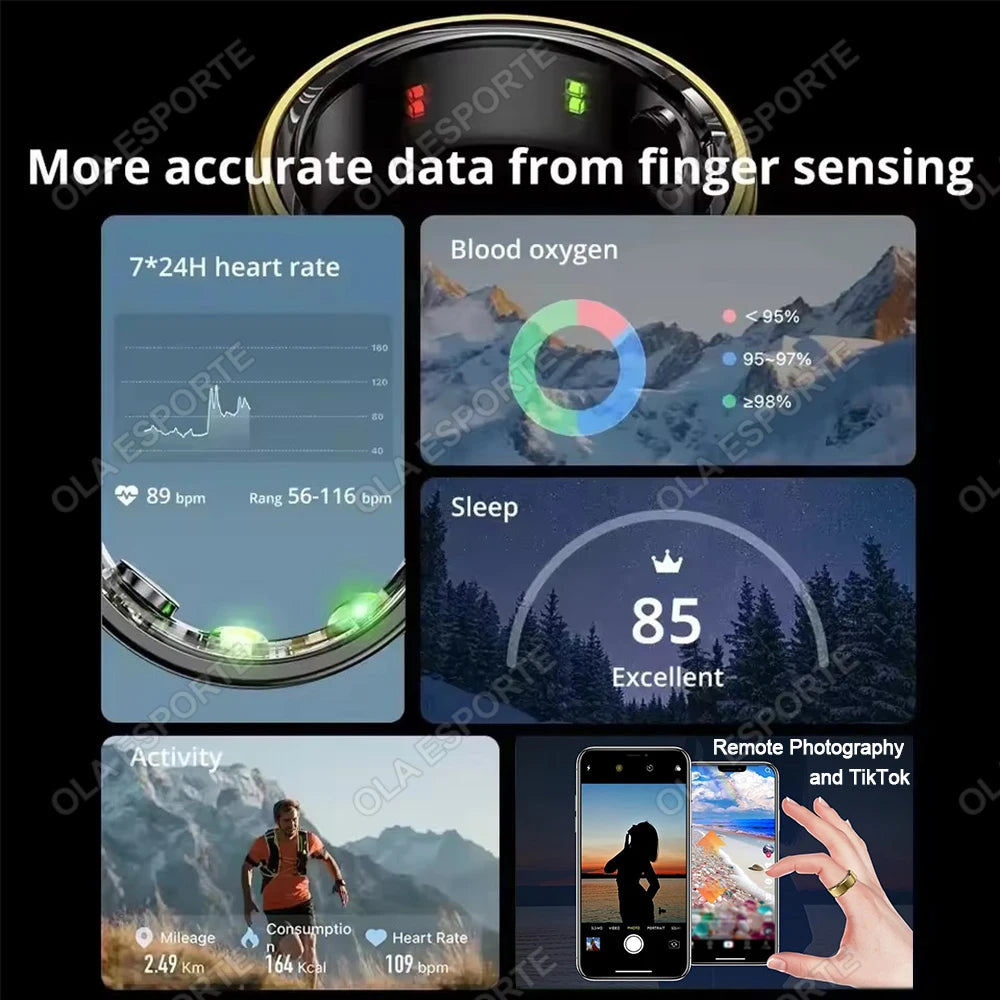 Smart Ring with Blood Pressure, Heart Rate & Sleep Tracker – IP68 5ATM
