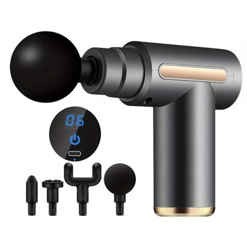 Percussion Massage Gun with LED Touch Screen – 4 Interchangeable Heads