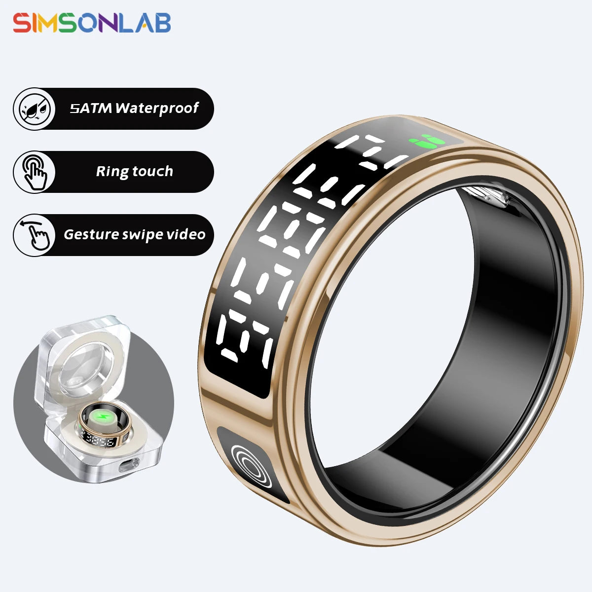 Smart Ring SR08 with LED Display & Charging Case – Sleep & Fitness Tracker