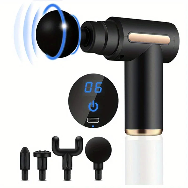 Percussion Massage Gun with LED Touch Screen – 4 Interchangeable Heads