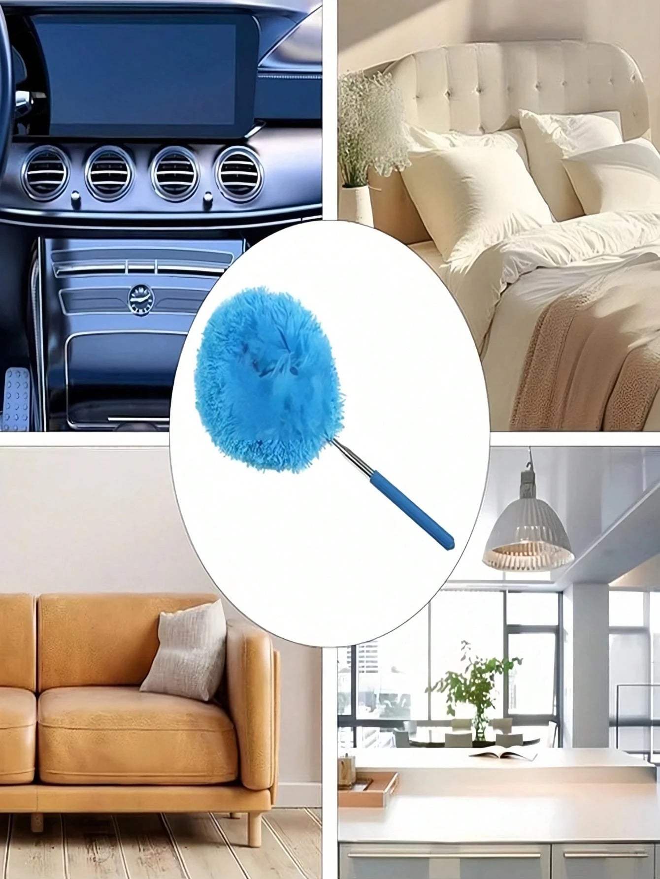 Microfiber Ceiling Fan Duster - Reusable Household Cleaning Tool for Ceilings Kitchens Bedrooms Bathrooms Furniture & Car Interiors