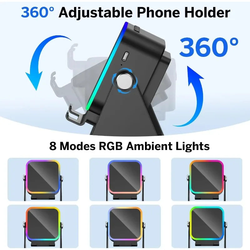 Magnetic Induction Speaker Phone Stand Wireless Bluetooth Phone Holder Amplifier Portable Desk Speaker RGB Light 5000mAh Battery