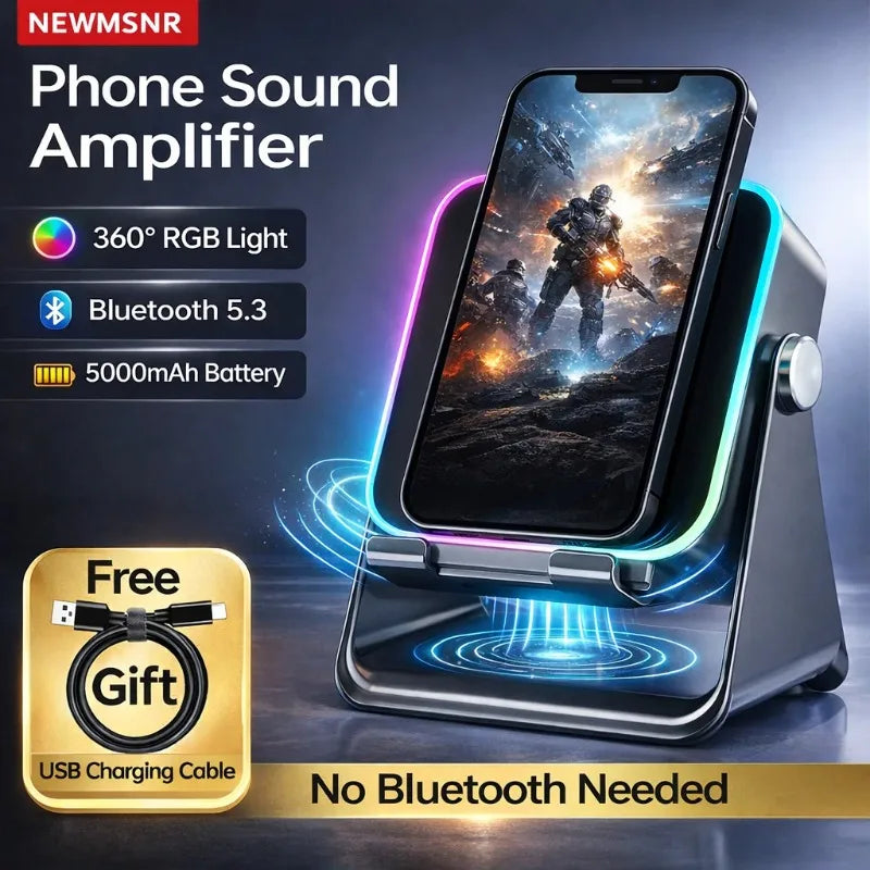 Magnetic Induction Speaker Phone Stand Wireless Bluetooth Phone Holder Amplifier Portable Desk Speaker RGB Light 5000mAh Battery