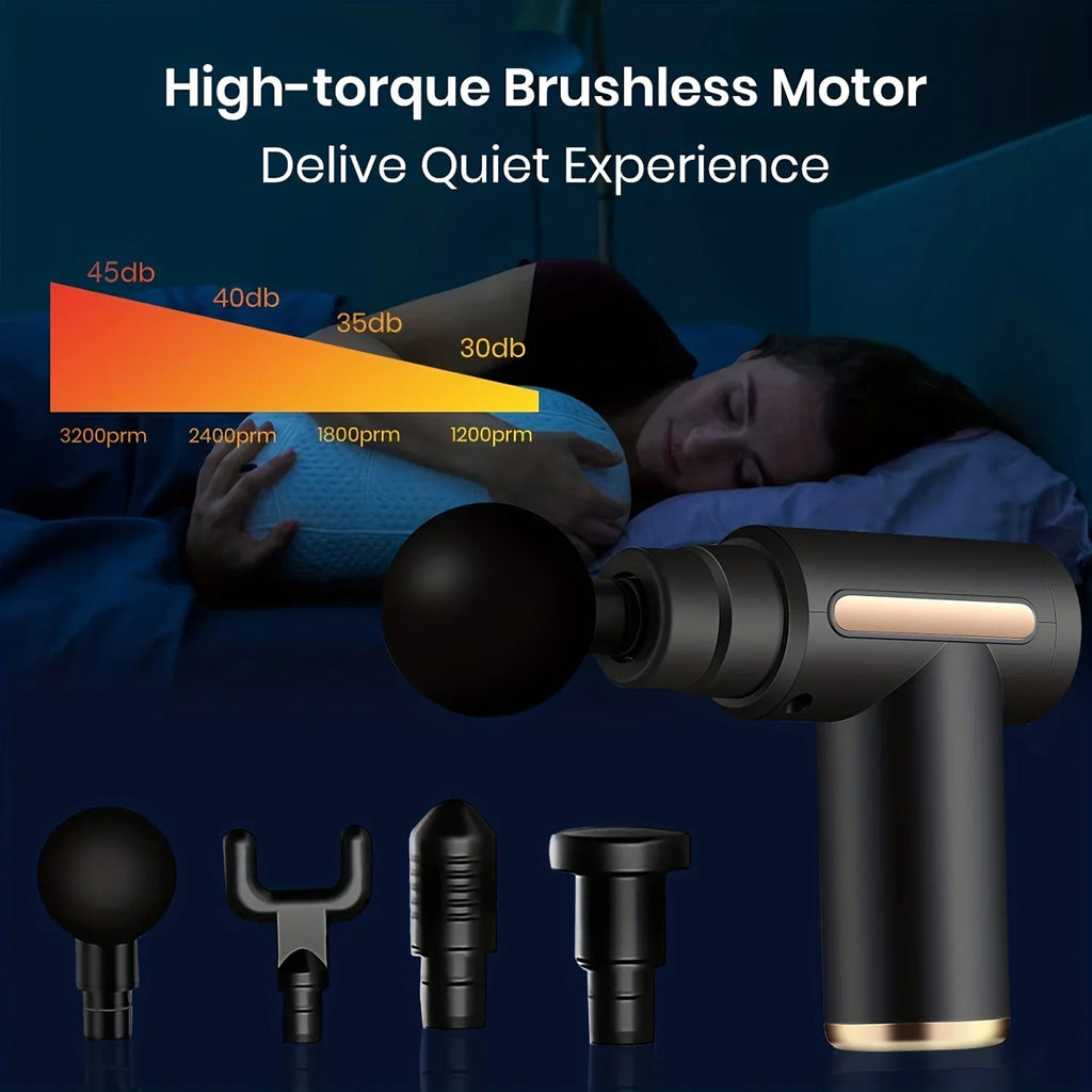 Percussion Massage Gun with LED Touch Screen – 4 Interchangeable Heads