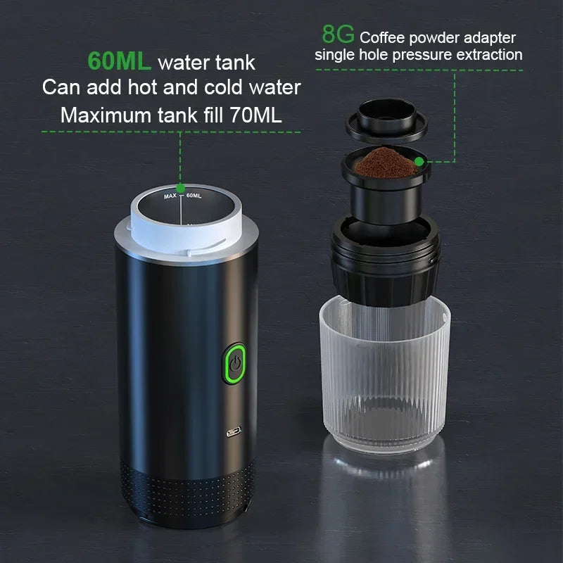 3-in-1 Portable Electric Espresso Maker – Capsules & Ground Coffee, 20 Bar