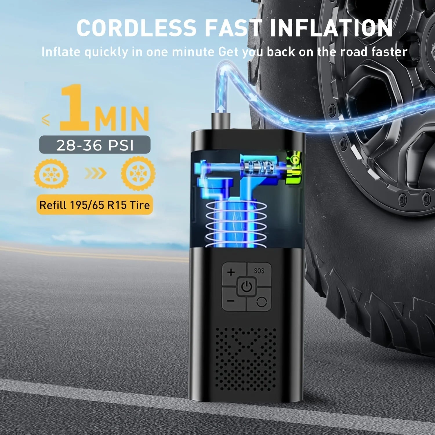 Cordless Tire Inflator 150PSI – Digital Portable Air Compressor for Car & Bike