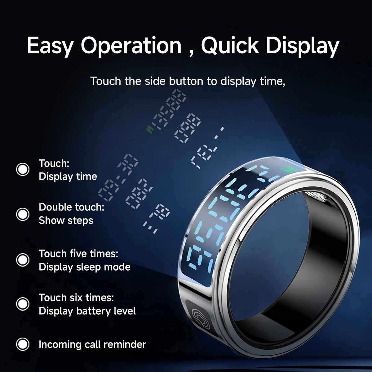 Smart Ring SR08 with LED Display & Charging Case – Sleep & Fitness Tracker