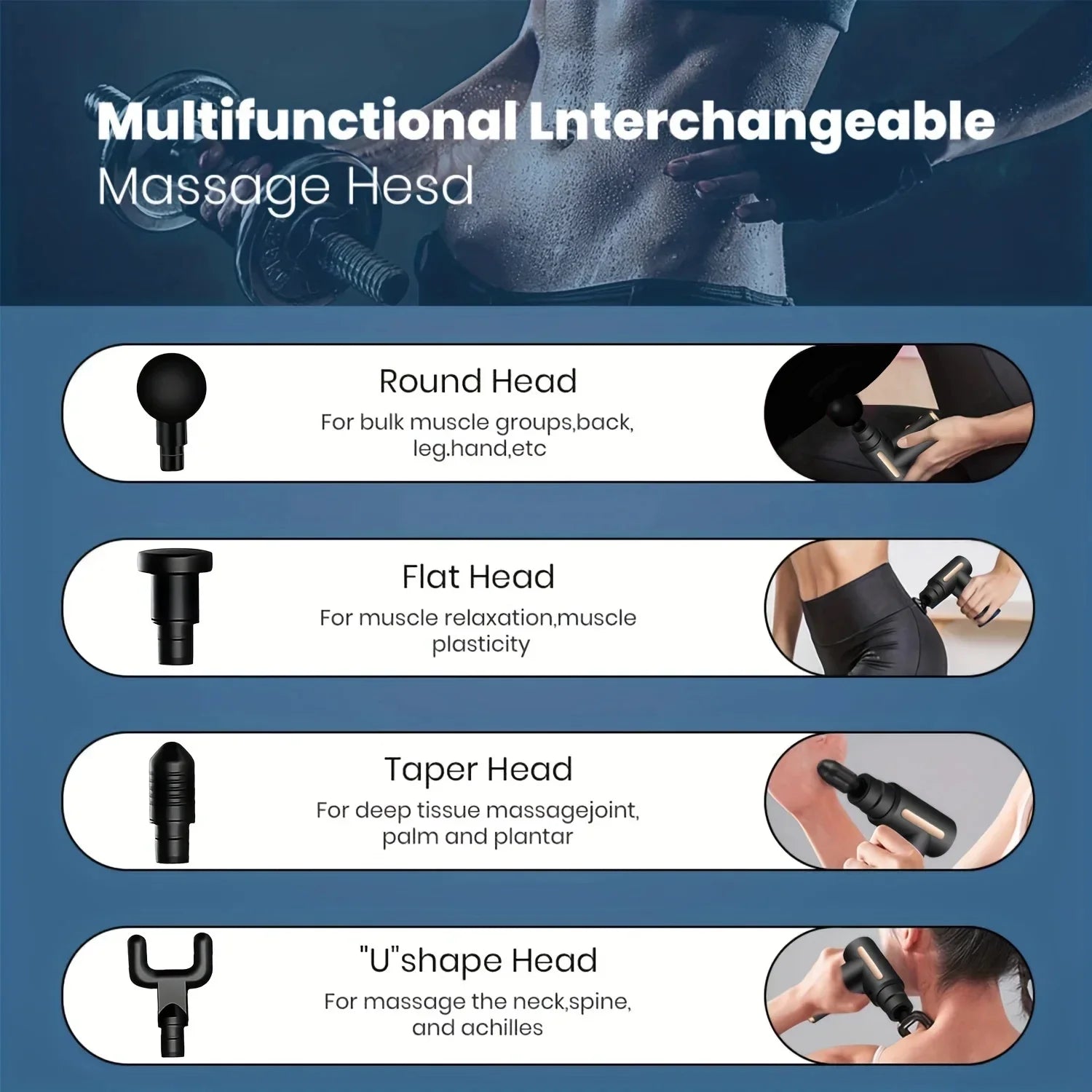 Percussion Massage Gun with LED Touch Screen – 4 Interchangeable Heads