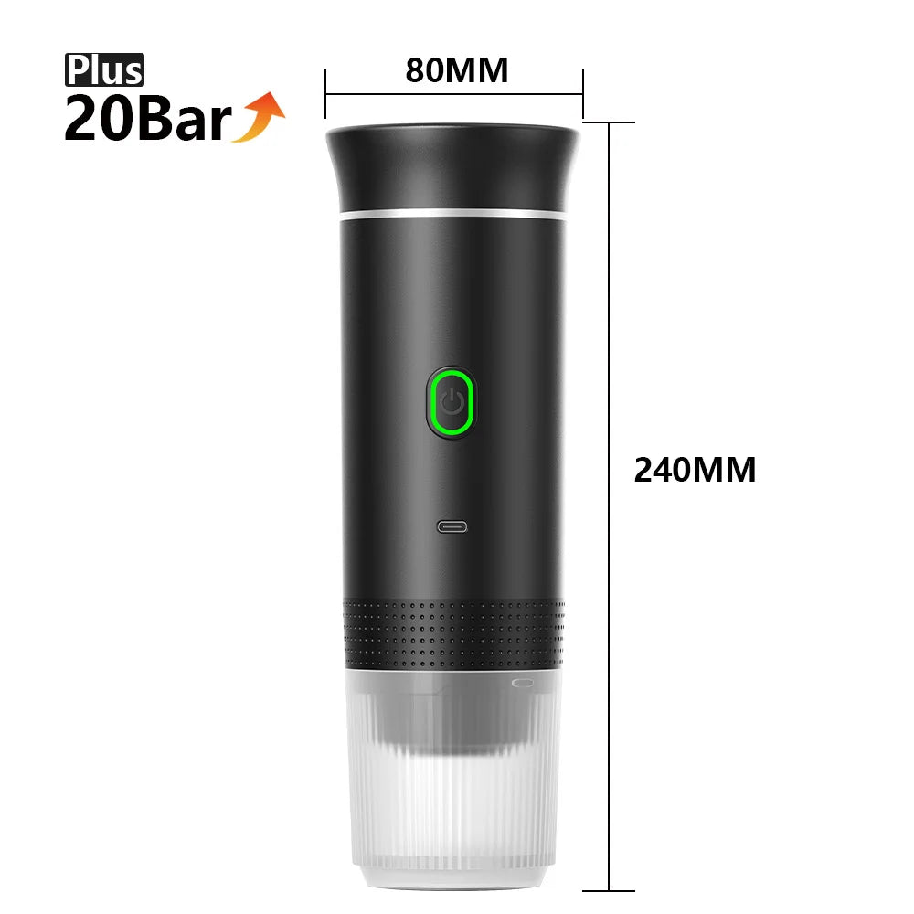 3-in-1 Portable Electric Espresso Maker – Capsules & Ground Coffee, 20 Bar