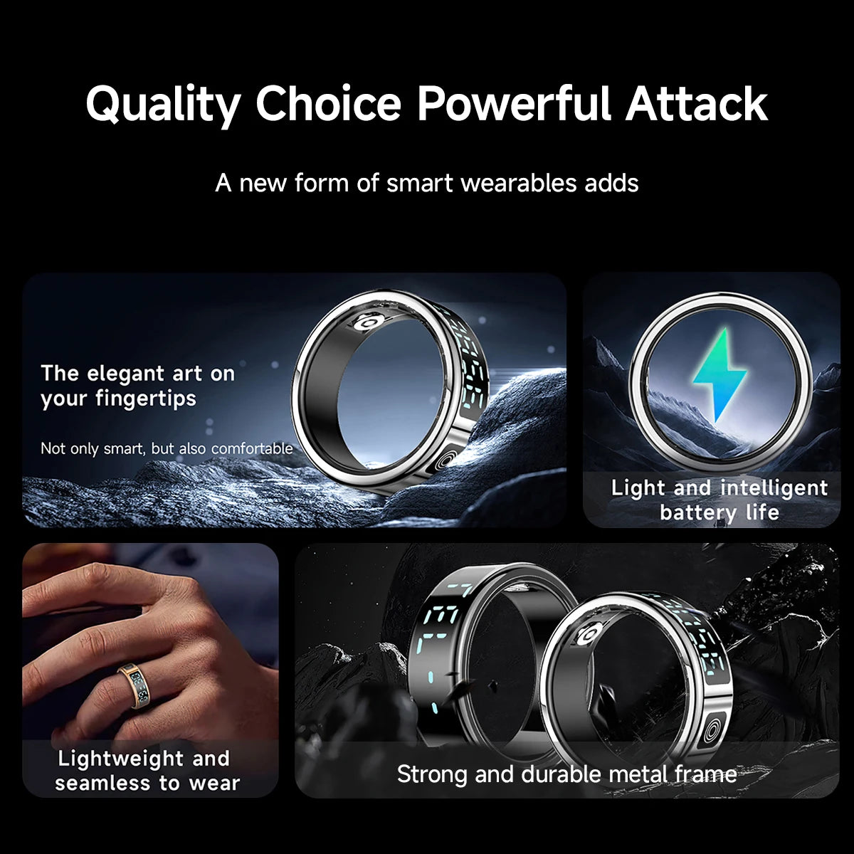 Smart Ring SR08 with LED Display & Charging Case – Sleep & Fitness Tracker