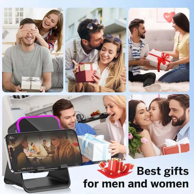 Magnetic Induction Speaker Phone Stand Wireless Bluetooth Phone Holder Amplifier Portable Desk Speaker RGB Light 5000mAh Battery