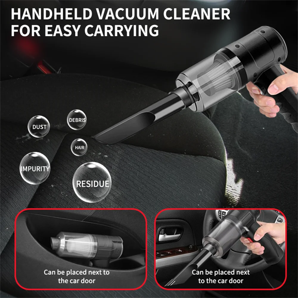 ZyraGear Cordless Handheld Car Vacuum & Air Duster – USB-C, 5-in-1