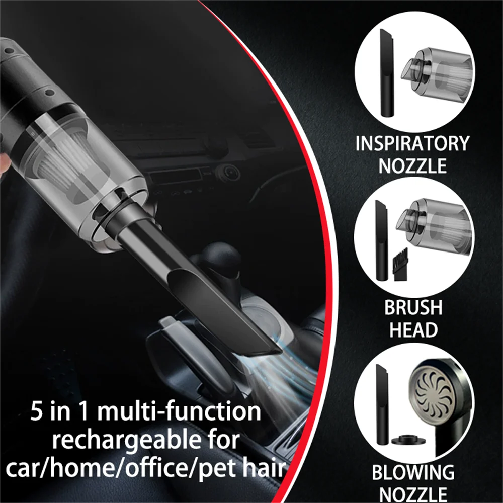 ZyraGear Cordless Handheld Car Vacuum & Air Duster – USB-C, 5-in-1