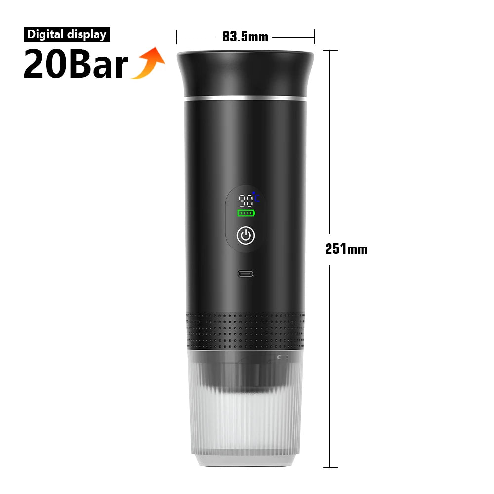 3-in-1 Portable Electric Espresso Maker – Capsules & Ground Coffee, 20 Bar