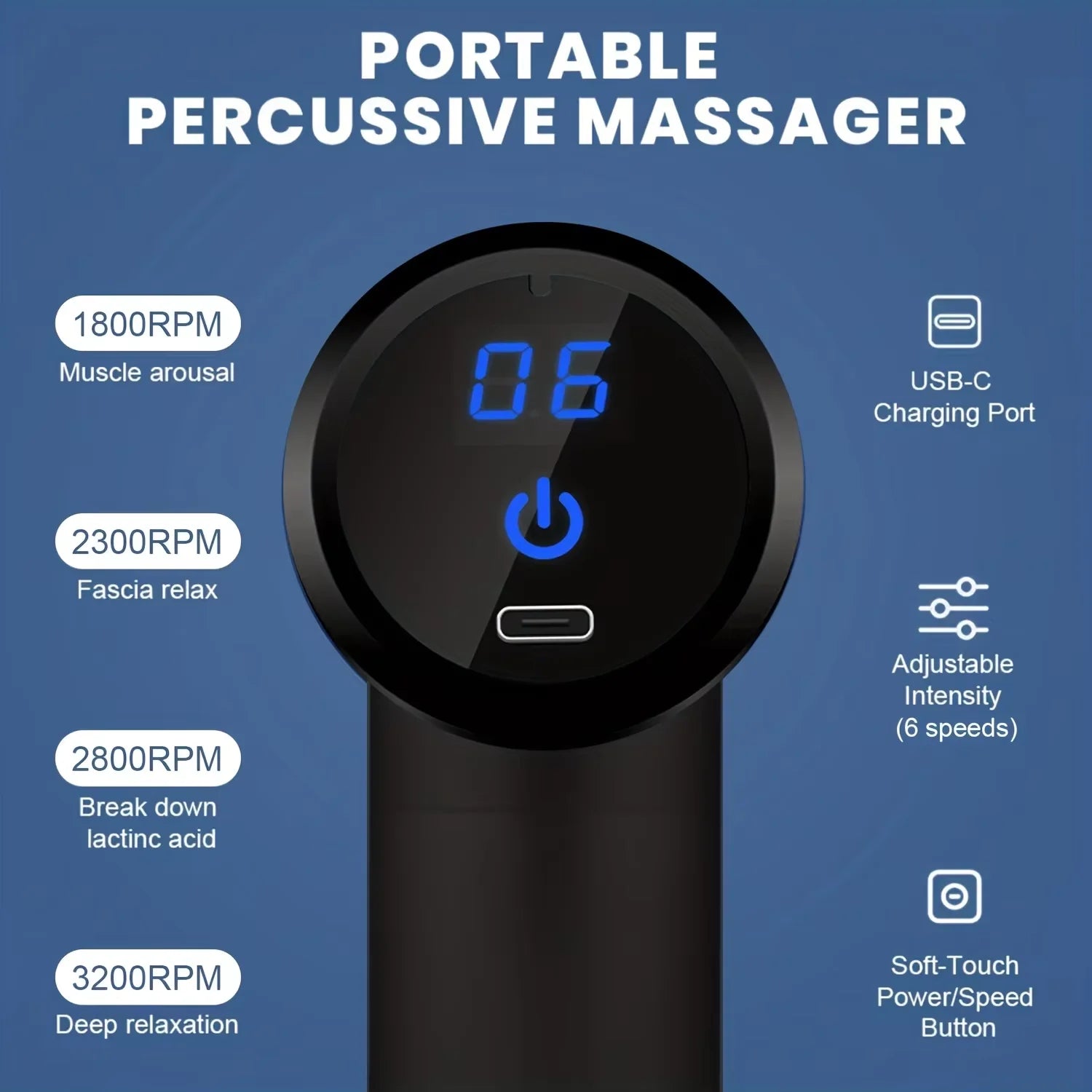Percussion Massage Gun with LED Touch Screen – 4 Interchangeable Heads